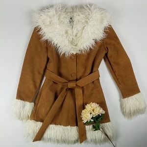 UNIF Bridget Faux Suede & Shearling Belted Coat